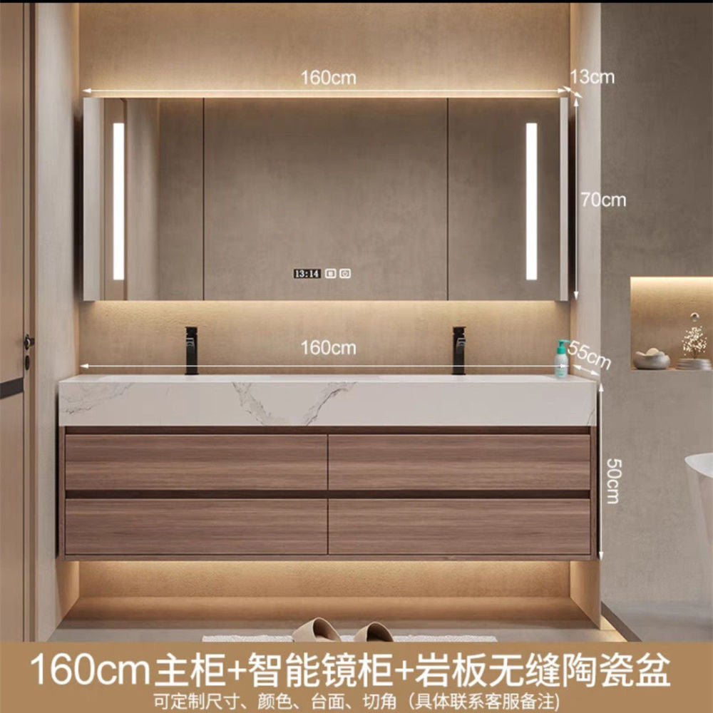 QW- High-quality storage made of real wood for smart mirror cabinet in the bathroom, bathroom sink.