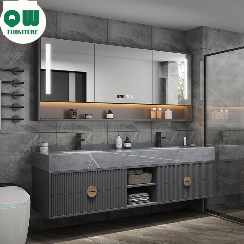 QW- Kabinet Cermin, Gabungan Dua Set Pencuci Muka, Singki Bilik Mandi 