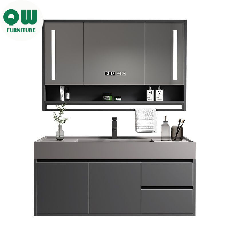 QW- Solid Wood Storage Smart Mirror Cabinet for Bathroom, Bathroom Washbasin