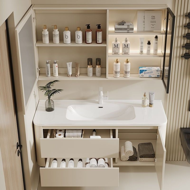 Kabinet Penyimpanan QW- Ins Style, Kabinet Cermin Pintar untuk Bilik Mandi, Set Singki Bilik Mandi 