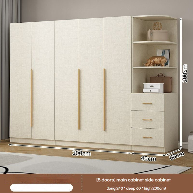 Solid Wood Thick Back Plate Bedroom Cream Windproof High Capacity Home Wardrobe