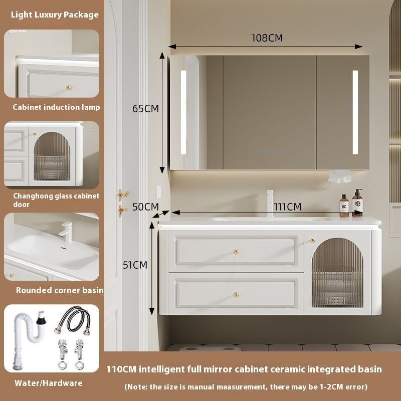 QW- French Cream Style Storage Cabinet Smart Mirror in the Bathroom Sink