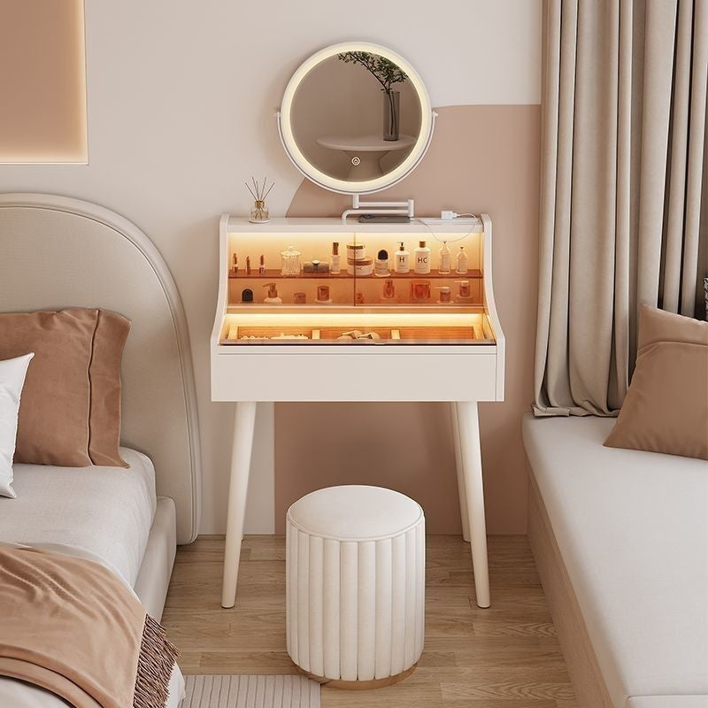Folding Solid Wood Small Bedroom Premium Feeling Mirror Dressing Table