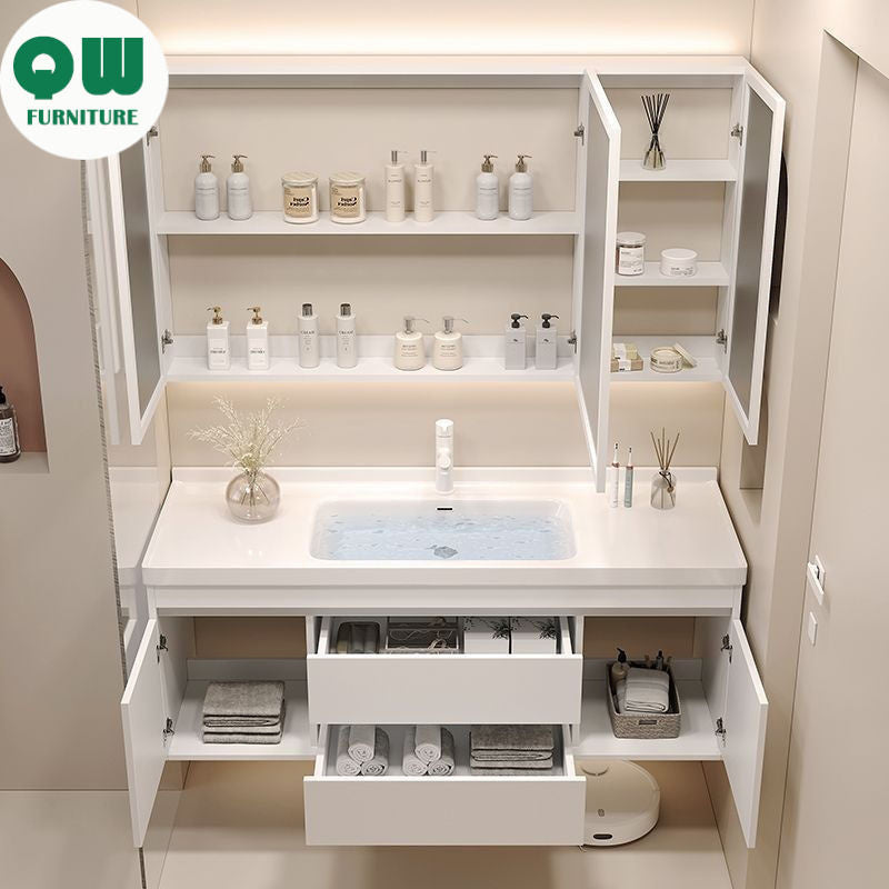 QW- Cream Style Storage Smart Mirror Cabinet Bathroom Sink Set