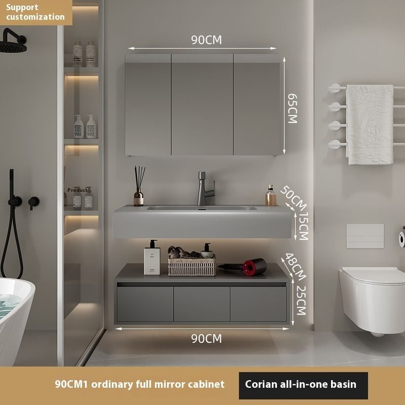 QW- Real Wood Storage Sink Set Smart Mirror Cabinet in the Bathroom