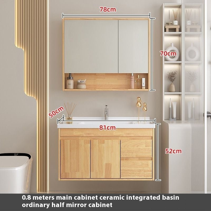 Set Singki Cermin Pintar Kabinet Penyimpanan Kayu Oak QW- di Bilik Mandi 