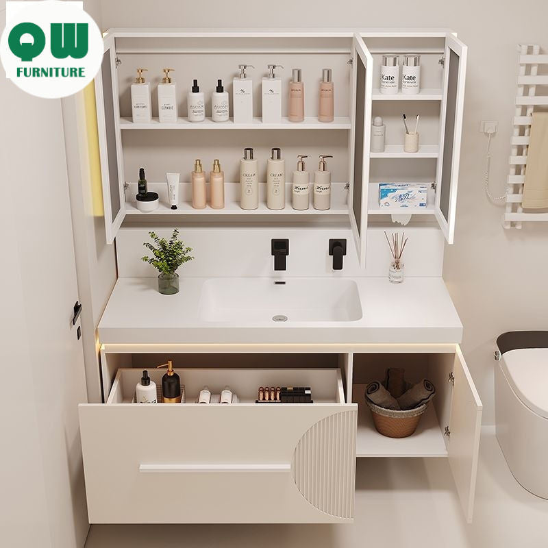 QW- Cream Style Smart Mirror Cabinet for Bathroom, Storage Cabinet, Bathroom Sink Set