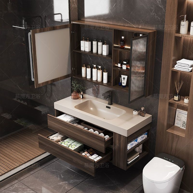 QW- Solid Wood Storage Smart Mirror Cabinet in the Bathroom, Bathroom Sink Set