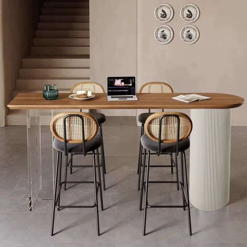 Floating Acrylic with Solid Minimalist Style Natural Wood Wall-mounted and Chairs Living Room Sofa Partition Creative High Bar Table