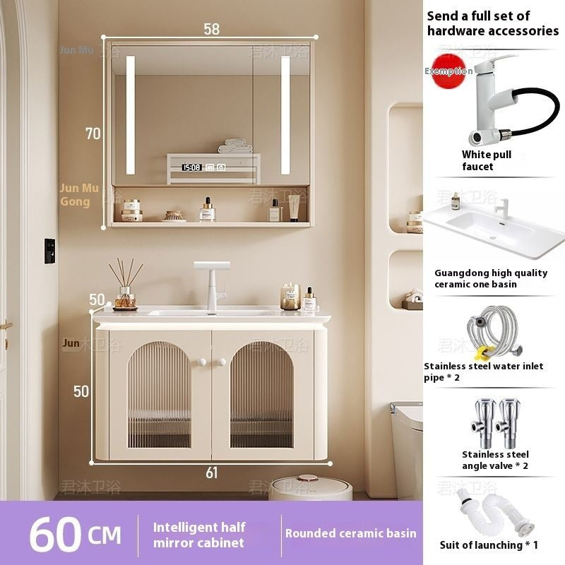 QW- Cream Color Storage Smart Mirror Cabinet Bathroom Sink Set