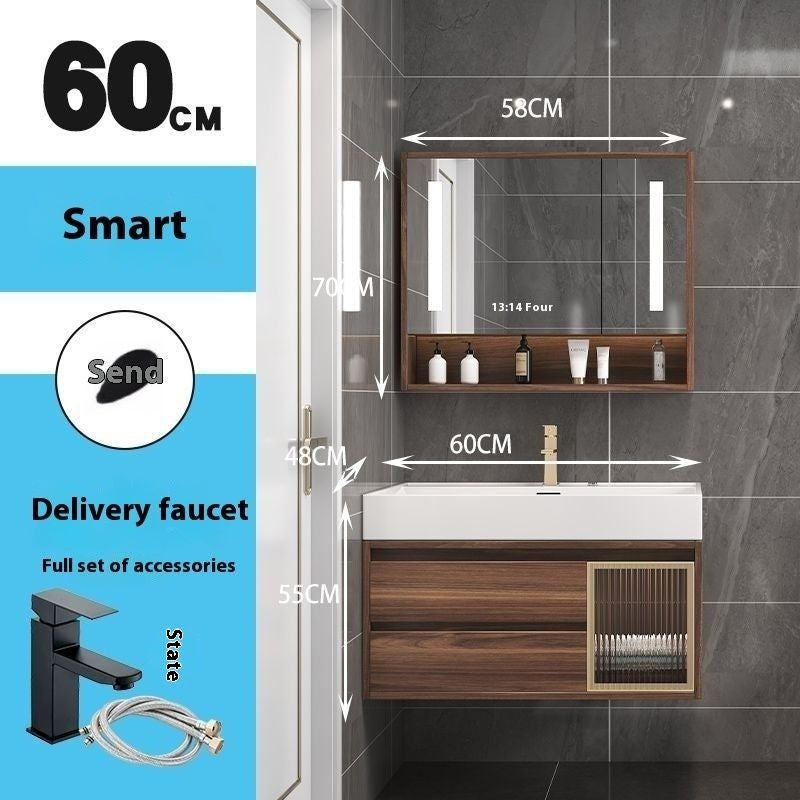 QW- Smart Mirror Real Wood Storage Cabinet in the Bathroom, Bathroom Sink Set
