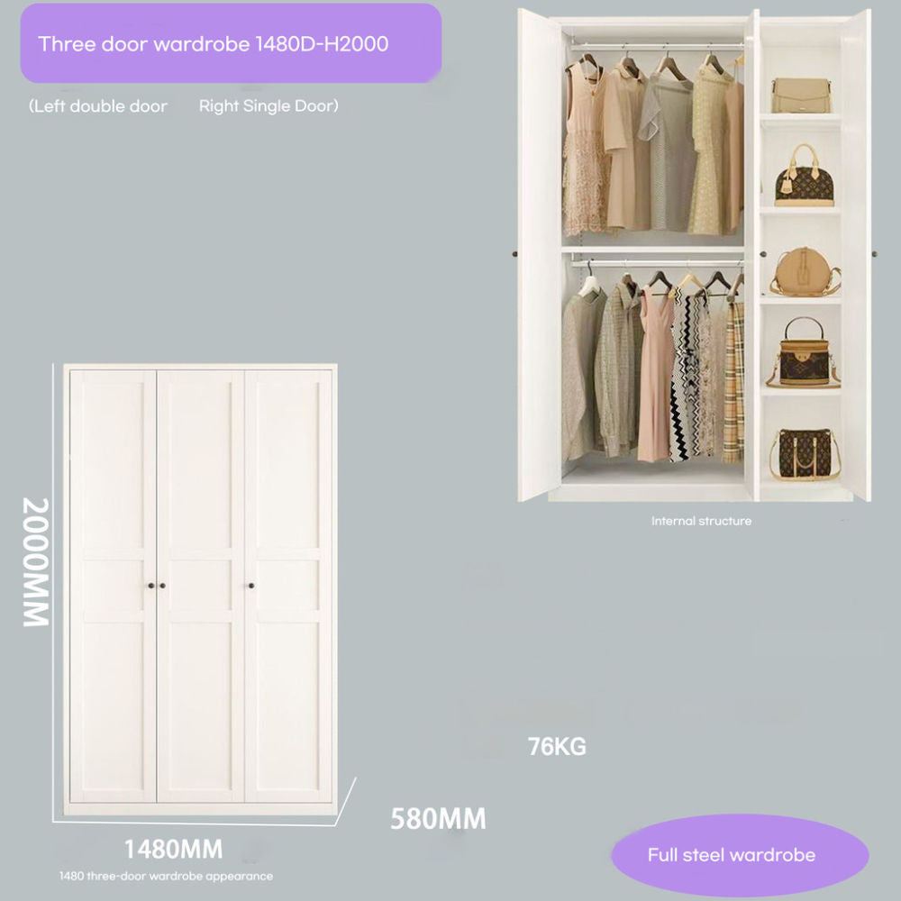 Closet, wrought iron home bedroom storage, European style cream color, wardrobe, children's wardrobe