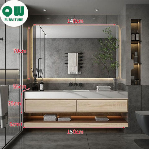 QW- Custom-made Bathroom storage made from real wood, bathroom sink set, and smart mirror cabinet in the bathroom.