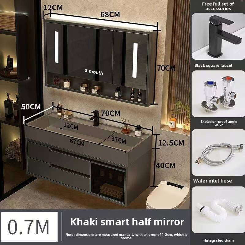 Set Kabinet Penyimpanan Kayu Asli QW- Cermin Pintar di Sinki Bilik Mandi 