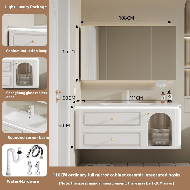 QW- French Cream Style Storage Cabinet Smart Mirror in the Bathroom Sink