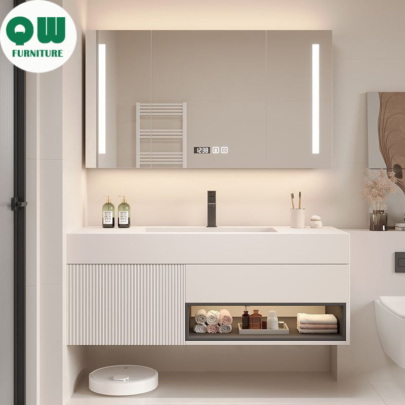 QW- White Storage Smart Mirror Cabinet in the Bathroom, Bathroom Sink