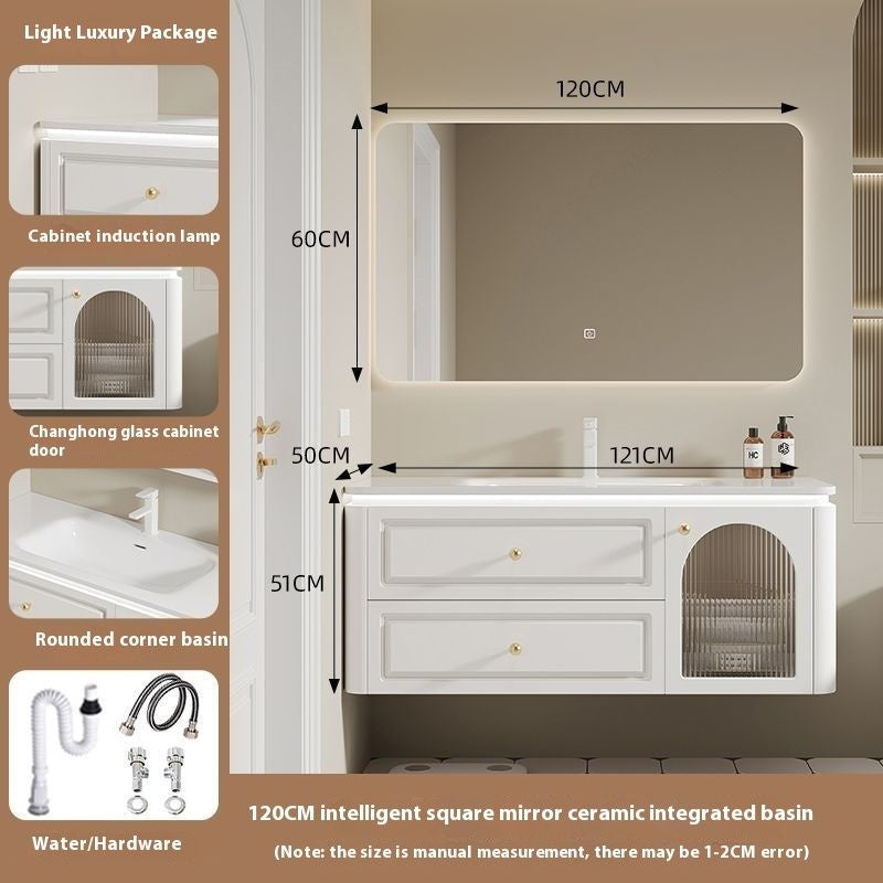 QW- French Cream Style Storage Cabinet Smart Mirror in the Bathroom Sink