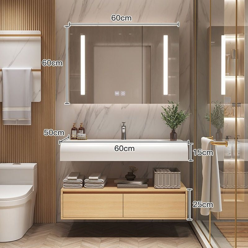 Set Singki Bilik Mandi Kabinet Cermin Pintar Penyimpanan Kayu Padu QW- 