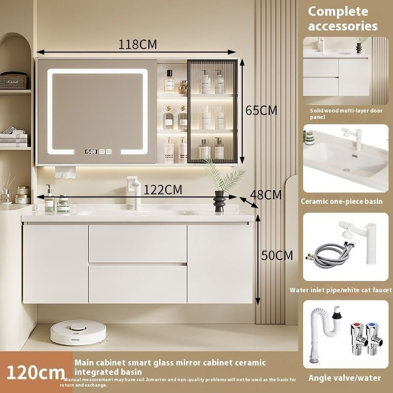 QW- Solid Wood Storage Smart Mirror Cabinet Bathroom Sink Set