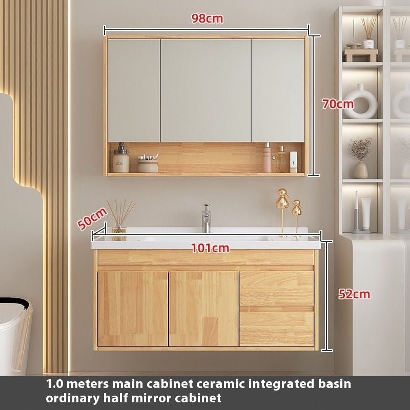 Set Singki Cermin Pintar Kabinet Penyimpanan Kayu Oak QW- di Bilik Mandi 