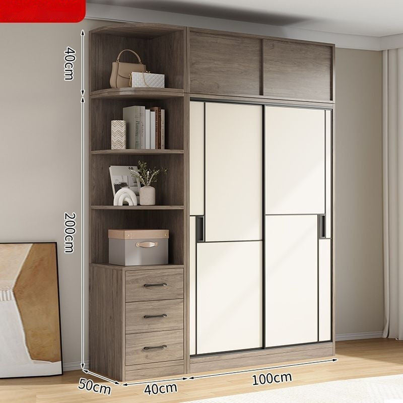 Solid Wood Sliding Door Wardrobe Large Capacity Multifunctional Storage Bedroom Multi-layer