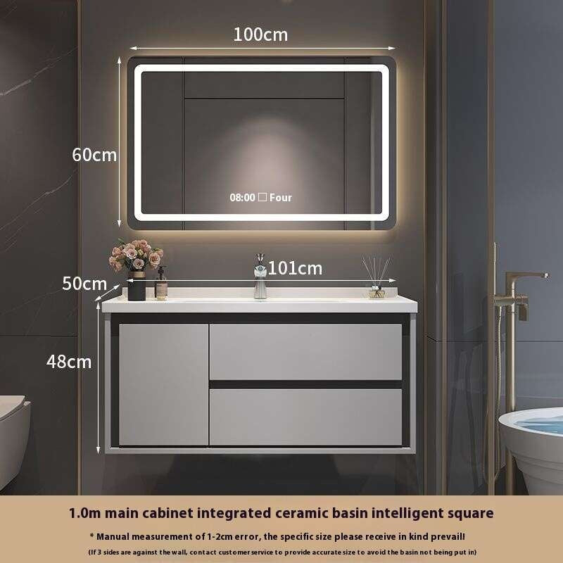 Kabinet Penyimpanan Kayu Oak QW- Set Singki Cermin Pintar di Bilik Mandi 