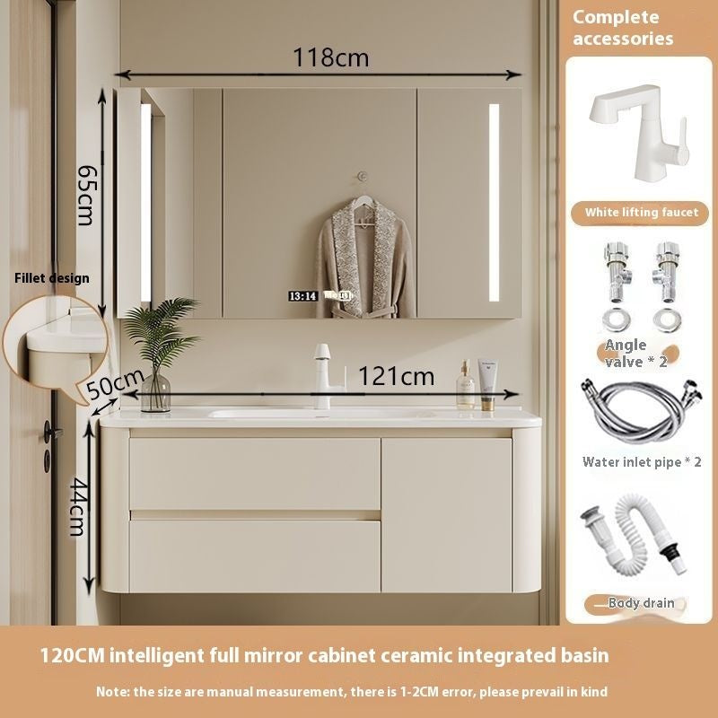 Kabinet Penyimpanan QW- Ins Style, Kabinet Cermin Pintar untuk Bilik Mandi, Set Singki Bilik Mandi 