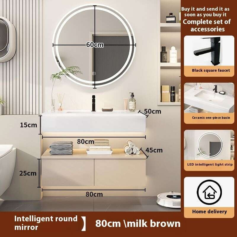 QW- Kabinet simpanan kayu asli cermin pintar di bilik mandi, sinki bilik mandi 