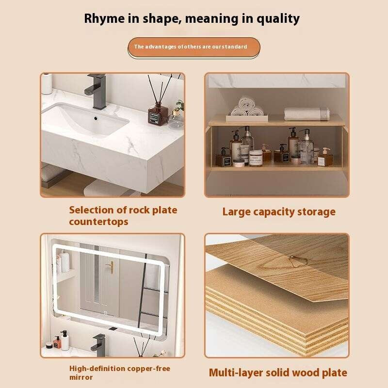 QW- Kabinet simpanan kayu asli cermin pintar di bilik mandi, sinki bilik mandi 