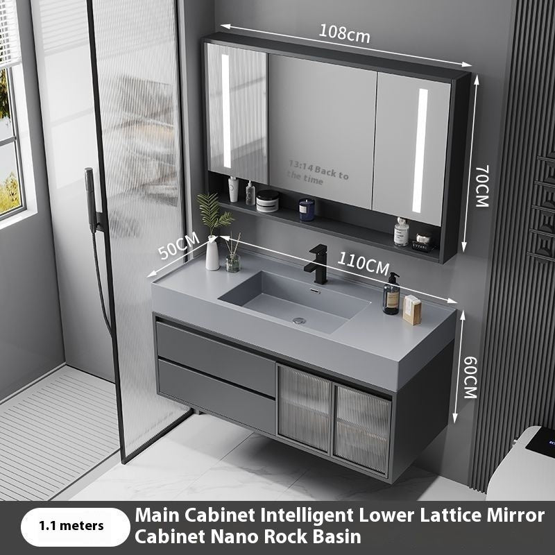 QW- Solid Wood Storage Smart Mirror Cabinet Bathroom Sink Set