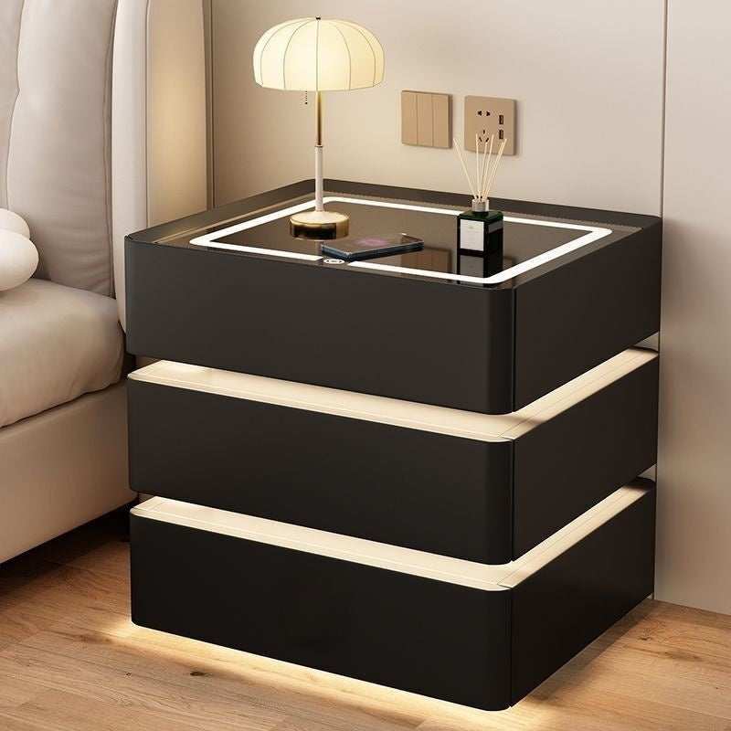 Bedside Table Simple Modern Solid Wood Rechargeable Multifunctional Light Suspension Elegant Smart Cabinet