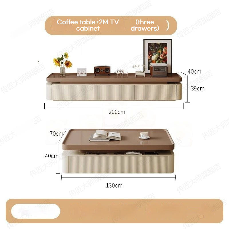 Modern Simple Living Room with Storage Drawer Coffee Table TV Cabinet Combo Set