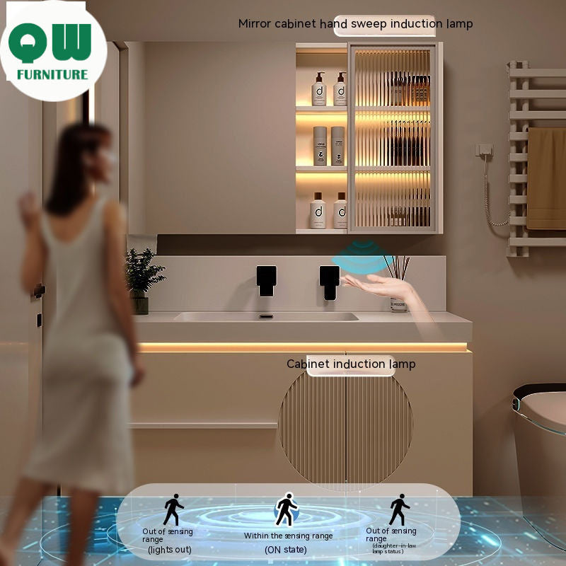 QW- Cream Style Smart Mirror Cabinet for Bathroom, Storage Cabinet, Bathroom Sink Set