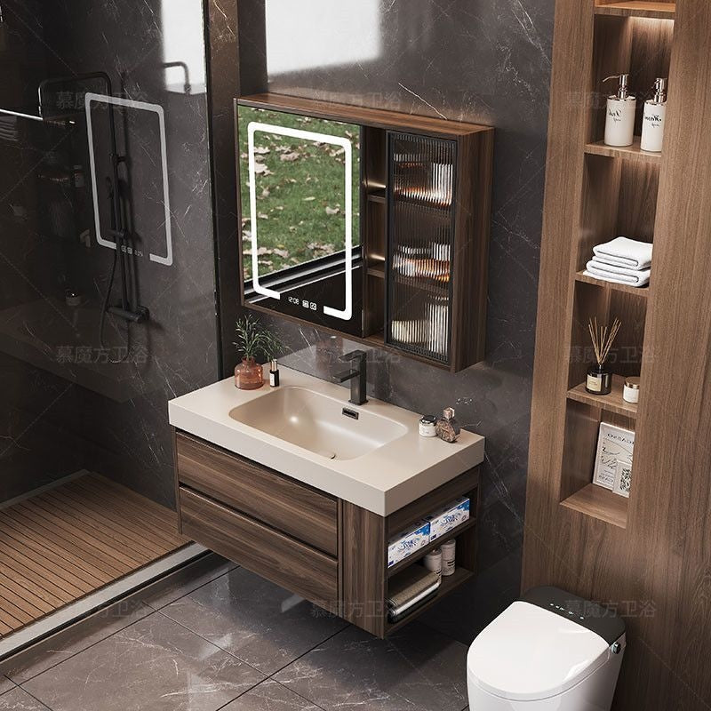 QW- Solid Wood Storage Smart Mirror Cabinet in the Bathroom, Bathroom Sink Set