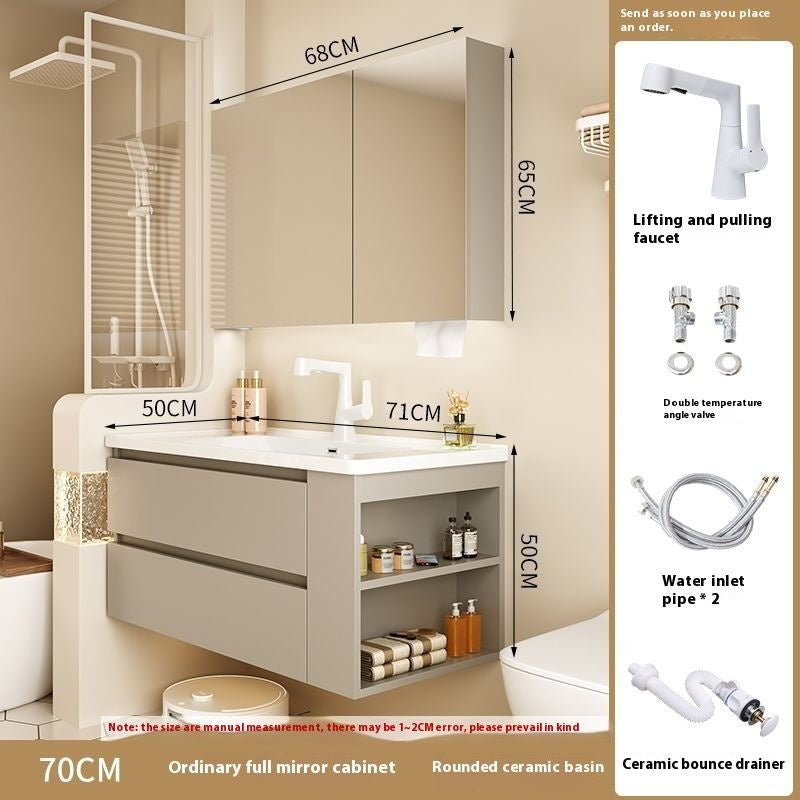 QW- Gray Solid Wood Storage Smart Mirror Cabinet Bathroom Ceramic Basin