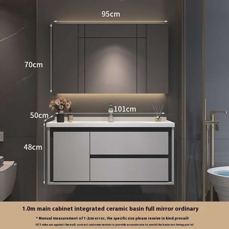 Kabinet Penyimpanan Kayu Oak QW- Set Singki Cermin Pintar di Bilik Mandi 