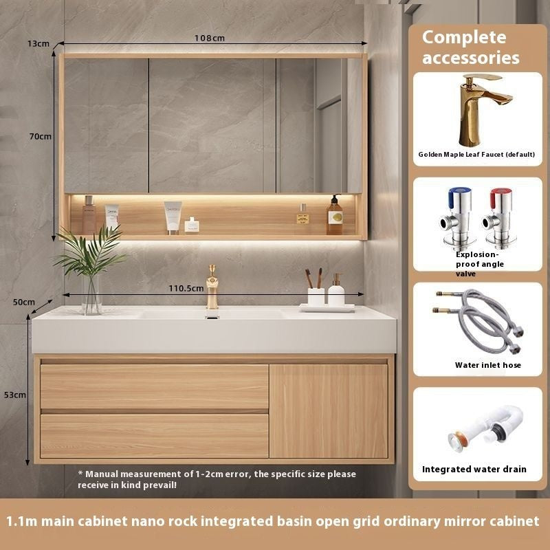 QW- Smart Solid Wood Mirror Bathroom Storage Cabinet Sink Set