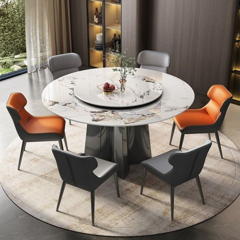 Ready product: Modern marble round dining table set with rotating plate for premium homes and hotels.
