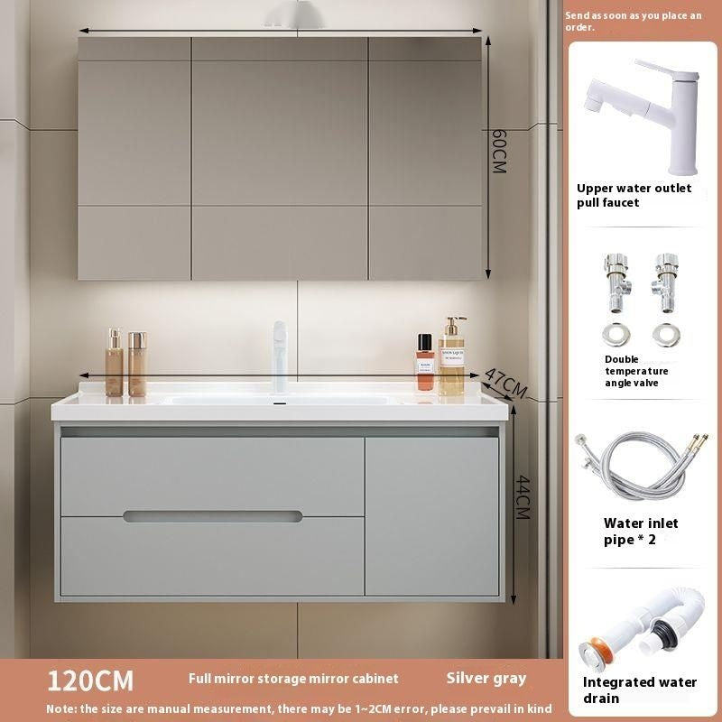 Set Singki Cermin Pintar Kabinet Penyimpanan Kayu Oak QW- di Bilik Mandi