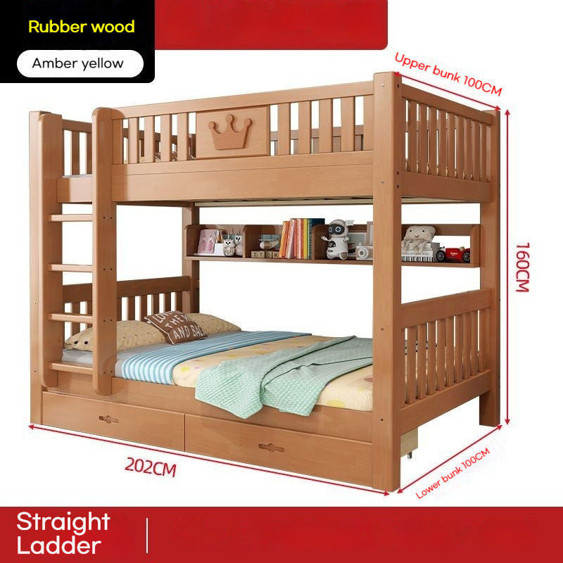 Oak upper lower bunk high and low dormitory bed, small solid wood bed for children, students, adults.