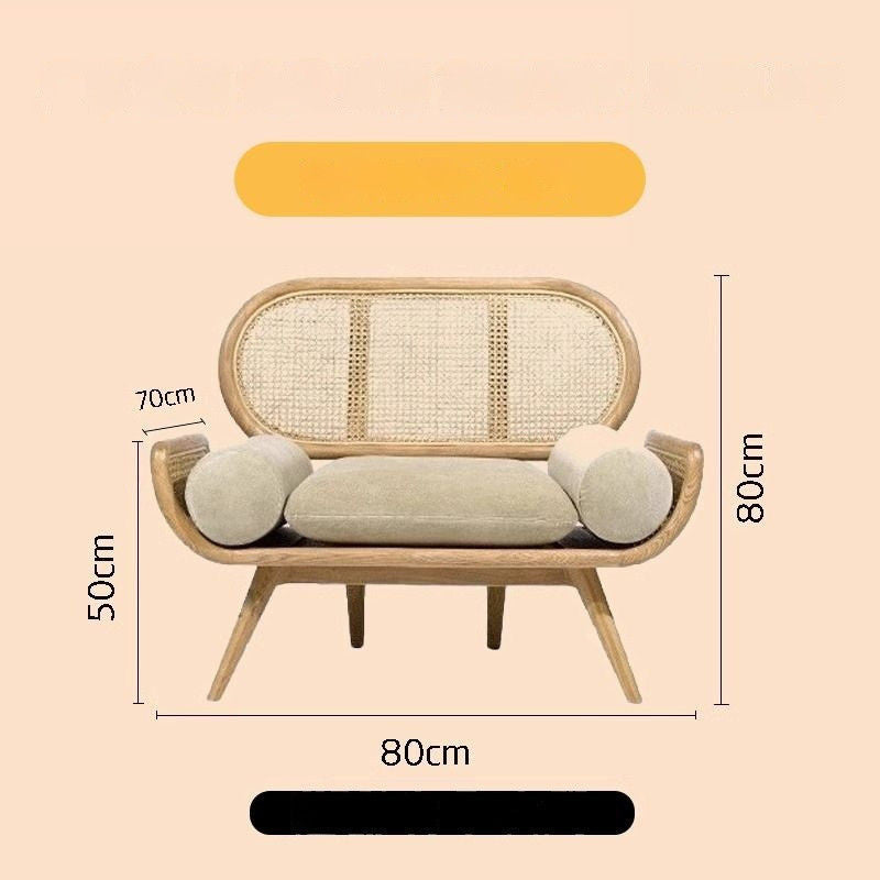 Sofa Malas Perancis Tenunan Rotan Kayu Padu Ruang Tamu Bilik Tidur Balkoni Ruang Istirehat Kerusi Tiga Orang