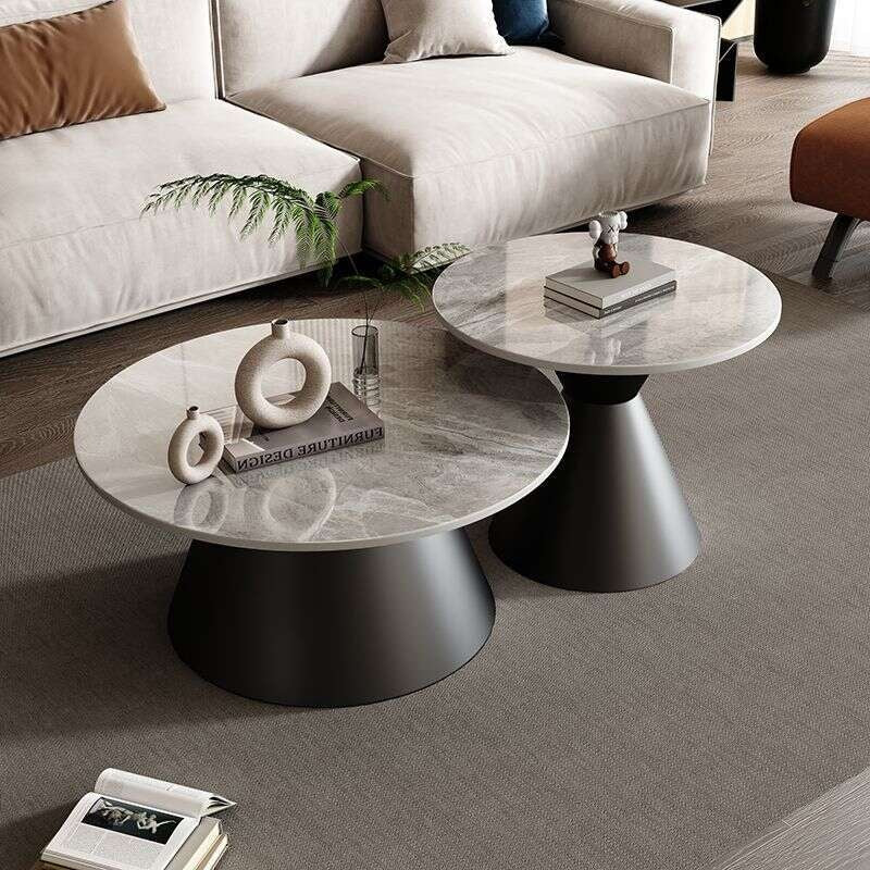 Meja Kopi Slate Sofa kopi yang ringan dan elegan untuk ruang tamu rumah, meja bulat kecil