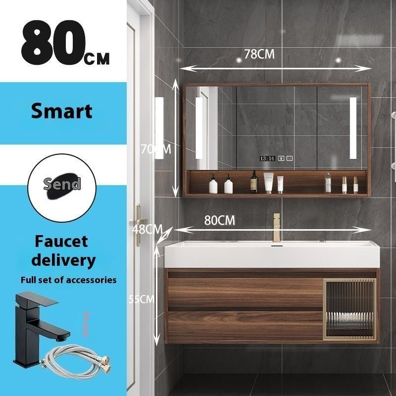 QW- Smart Mirror Real Wood Storage Cabinet in the Bathroom, Bathroom Sink Set