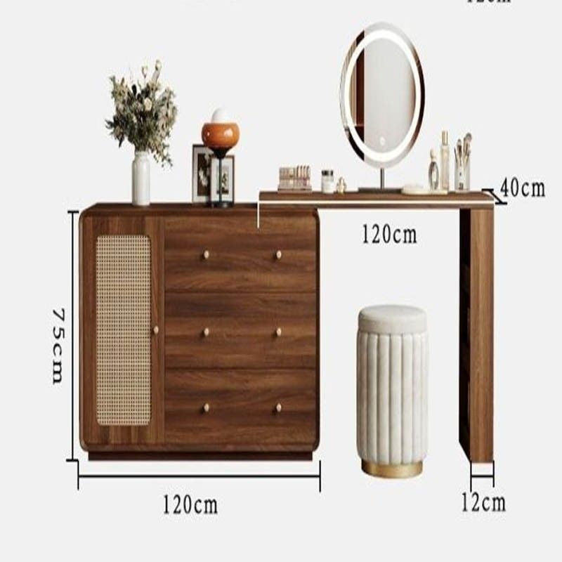 Rattan Woven Round Solid Wood Cabinet One Dressing Table Main Bedroom Corner Foldable