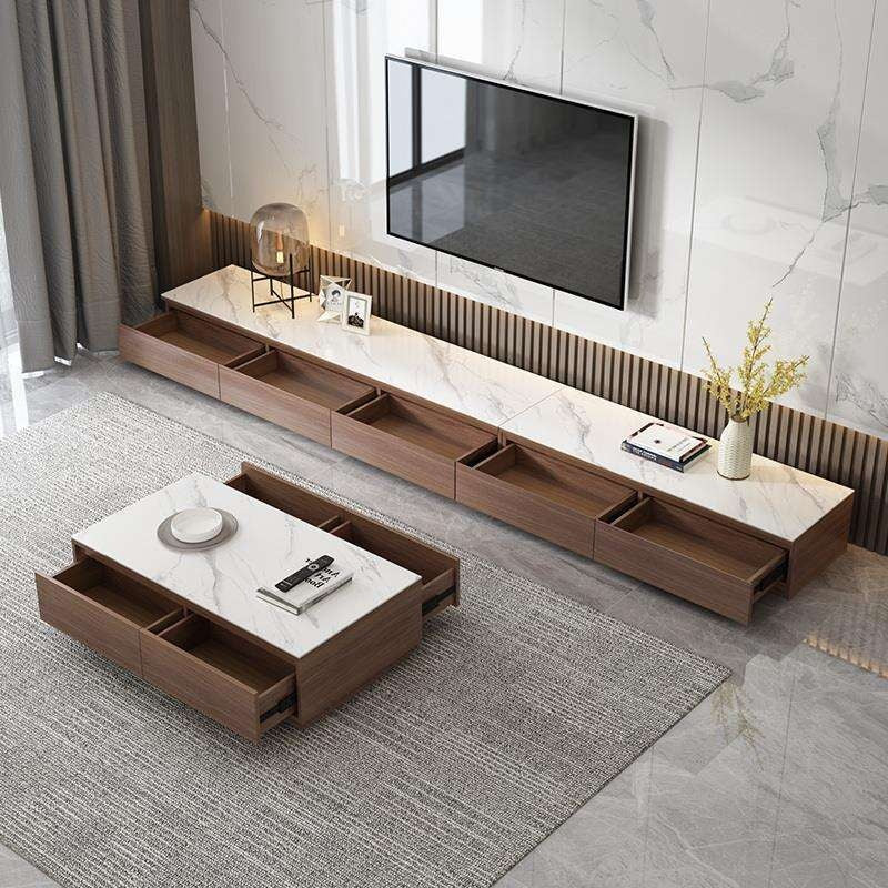 Set Kombo Meja Kopi Marmar Minimalis Moden Kabinet Lantai TV Ruang Tamu Rockboard