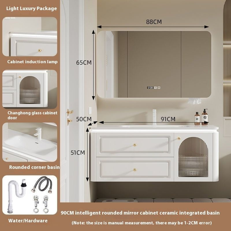 QW- French Cream Style Storage Cabinet Smart Mirror in the Bathroom Sink