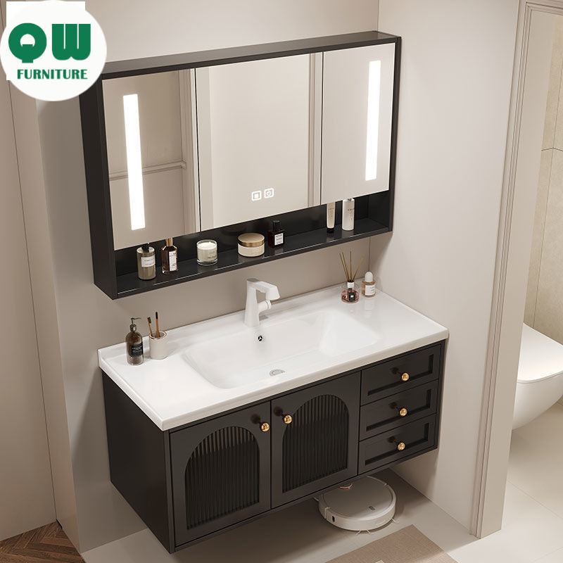 QW- Sink Smart Bathroom Mirror Cabinet Storage cabinet made of real wood in the bathroom
