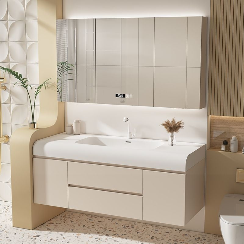 QW- Cream Color Storage Smart Glass Cabinet Bathroom Stone Basin