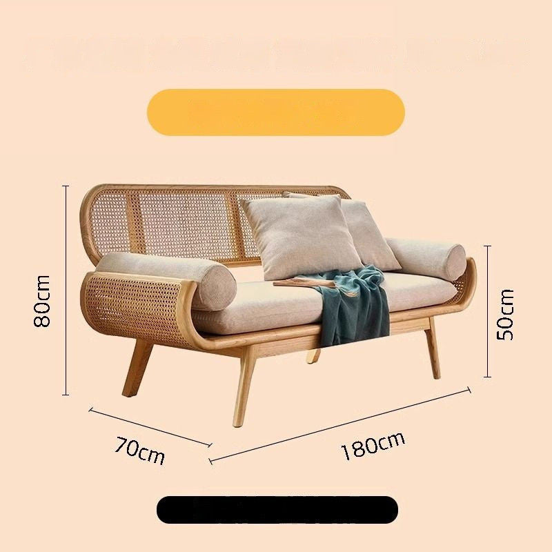Sofa Malas Perancis Tenunan Rotan Kayu Padu Ruang Tamu Bilik Tidur Balkoni Ruang Istirehat Kerusi Tiga Orang