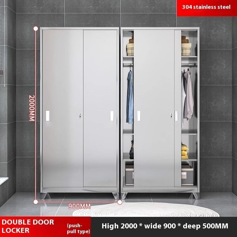 Stainless Steel Wardrobe Home Bedroom Sliding Door Hanging Closet High Capacity Storage Cabinet Balcony All In One Locker